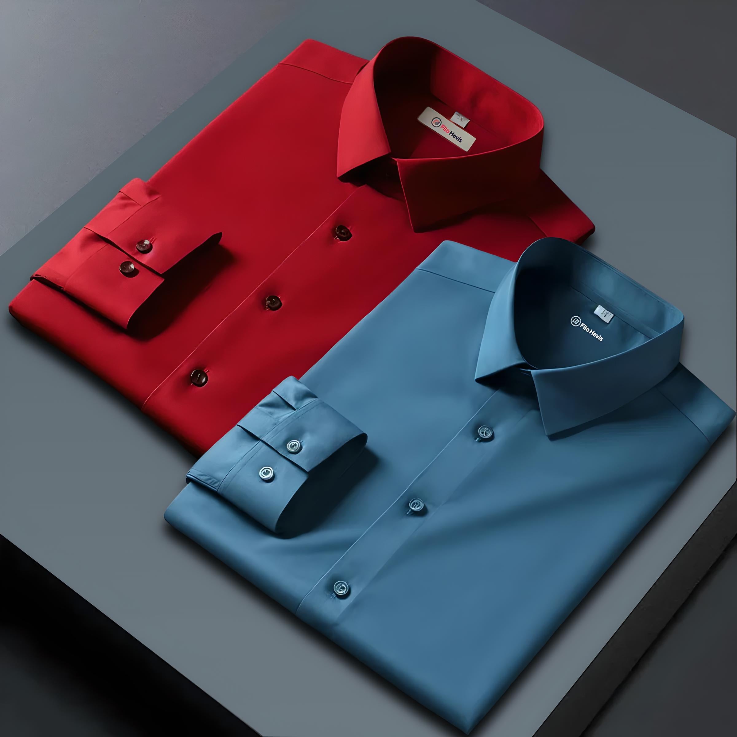 Combo of 2 Formal shirts Red & Teal Blue Colour