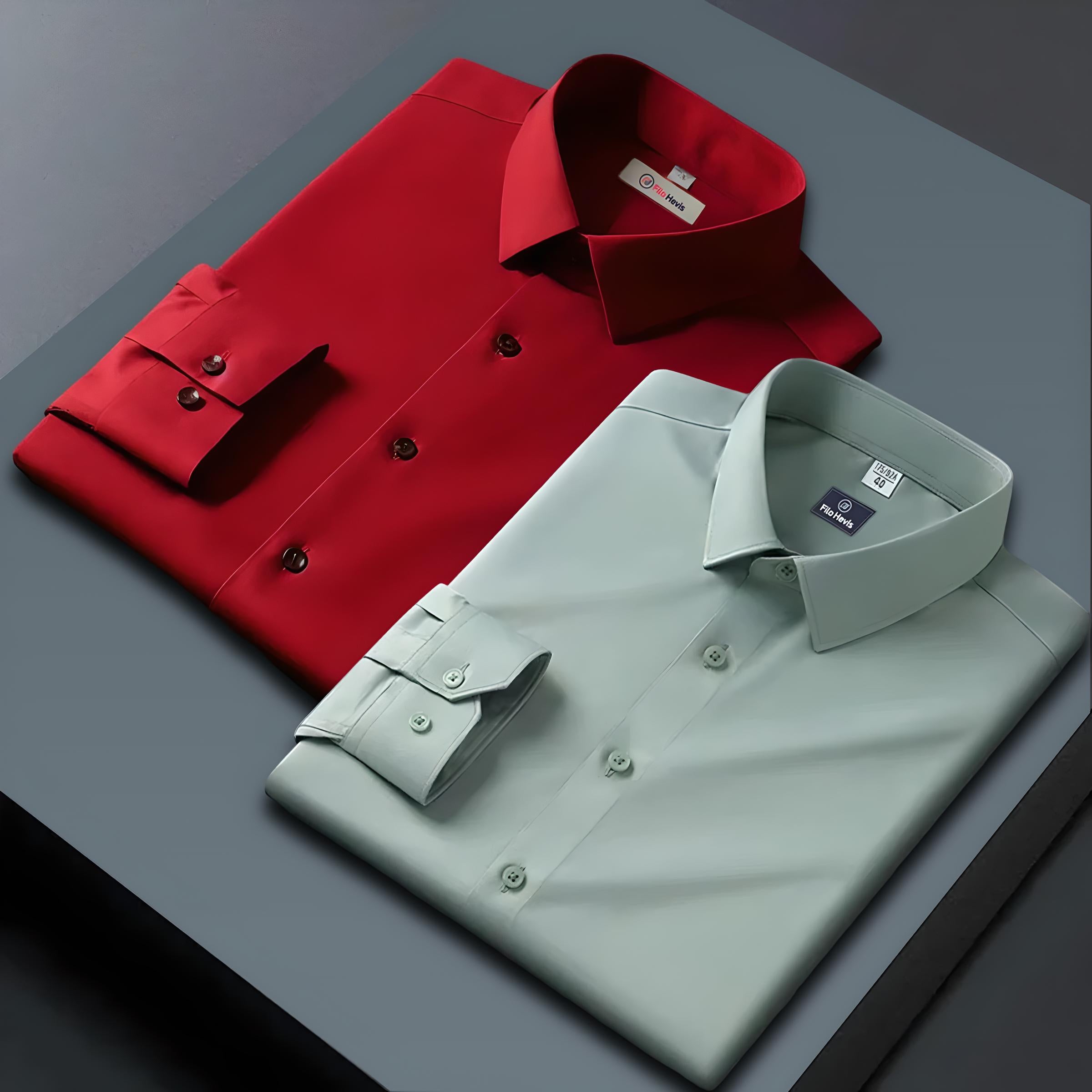 Combo of 2 Formal shirts Red & Pista Green Colour