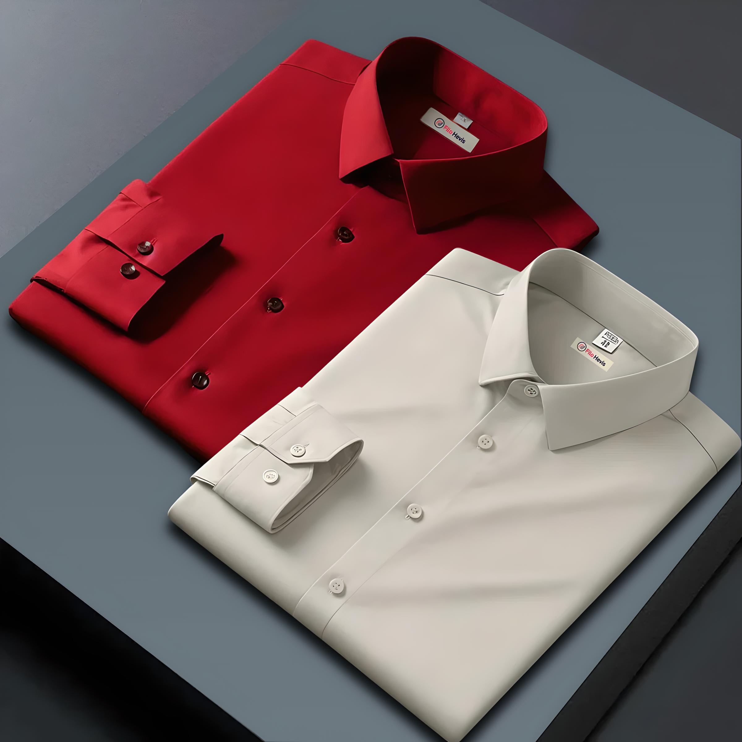 Combo of 2 Formal shirts Red & Cream Colour