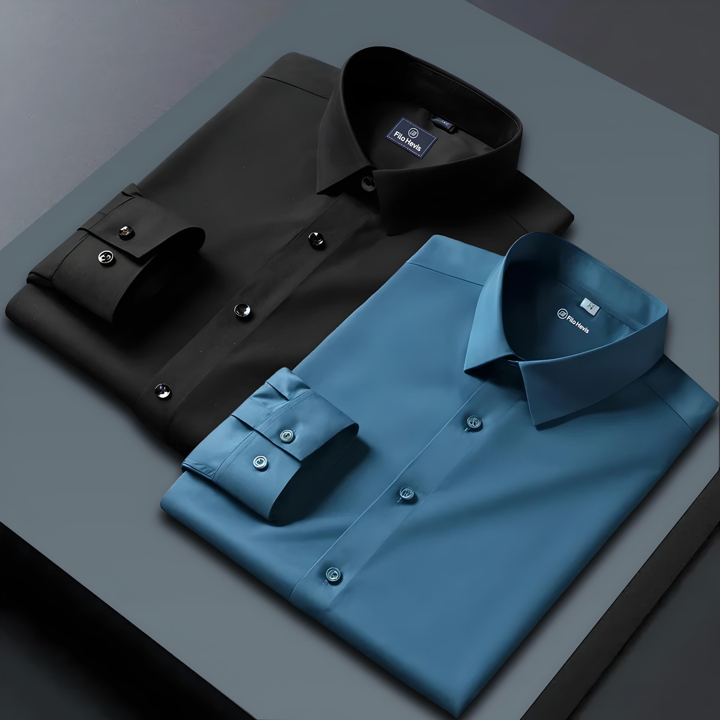 Combo of 2 Formal shirts Black & Teal Blue Colour