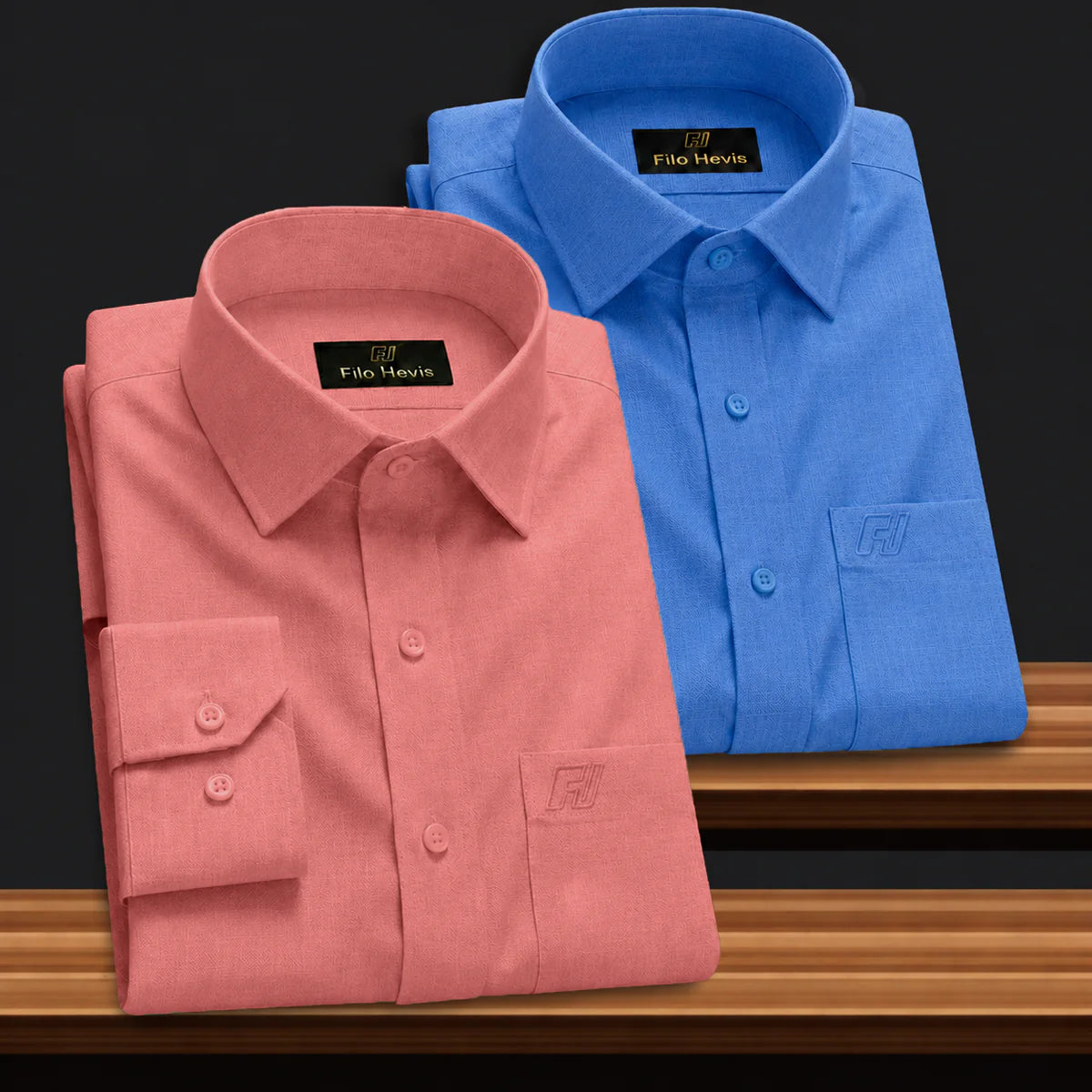Combo of 2 Filafil Fabric Regular Fit Formal Shirts – Blue & Peach (Single Pocket)