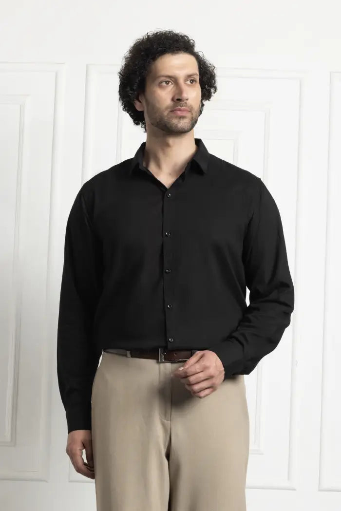 Men Classic Soft Stretchable Shirt- Black