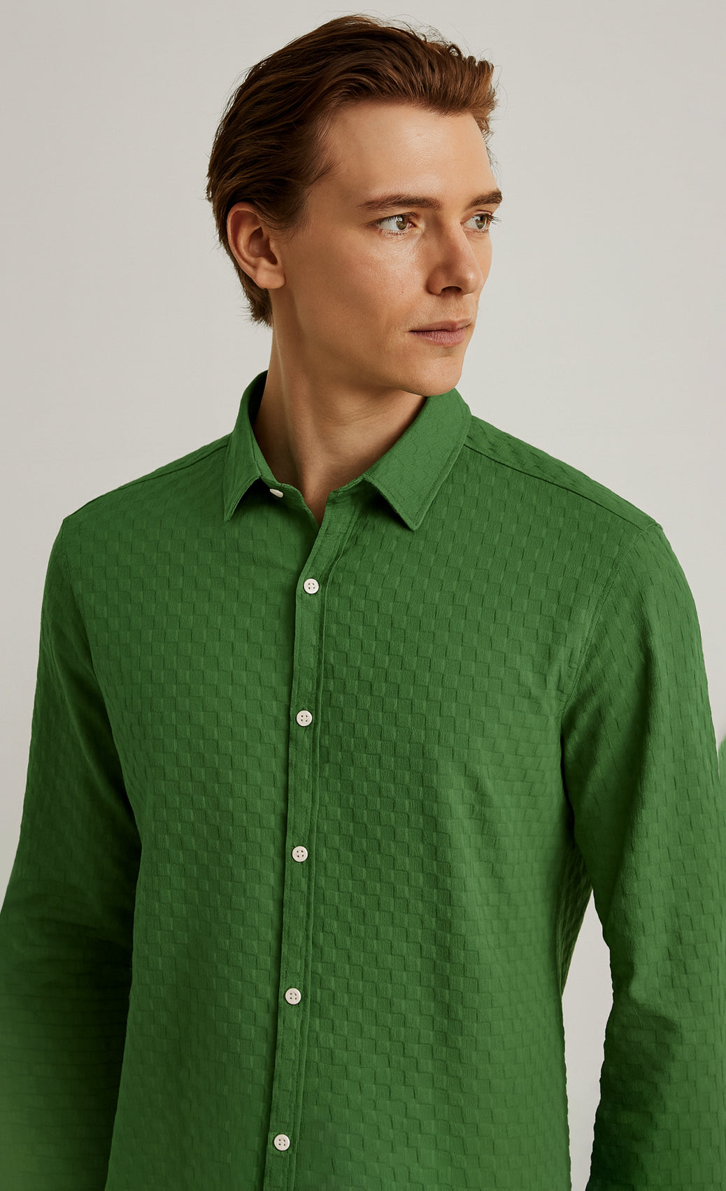 Men's Casual Checks Textured Popcorn Shirts- Green