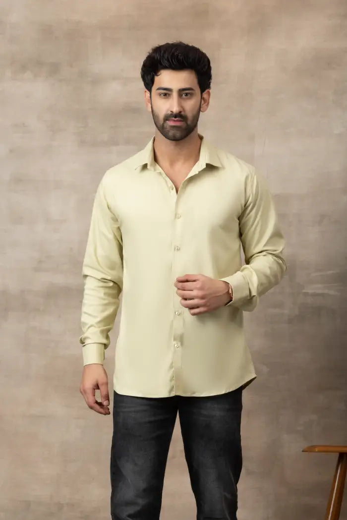 Men Classic Soft Stretchable Shirt- Cream Yellow