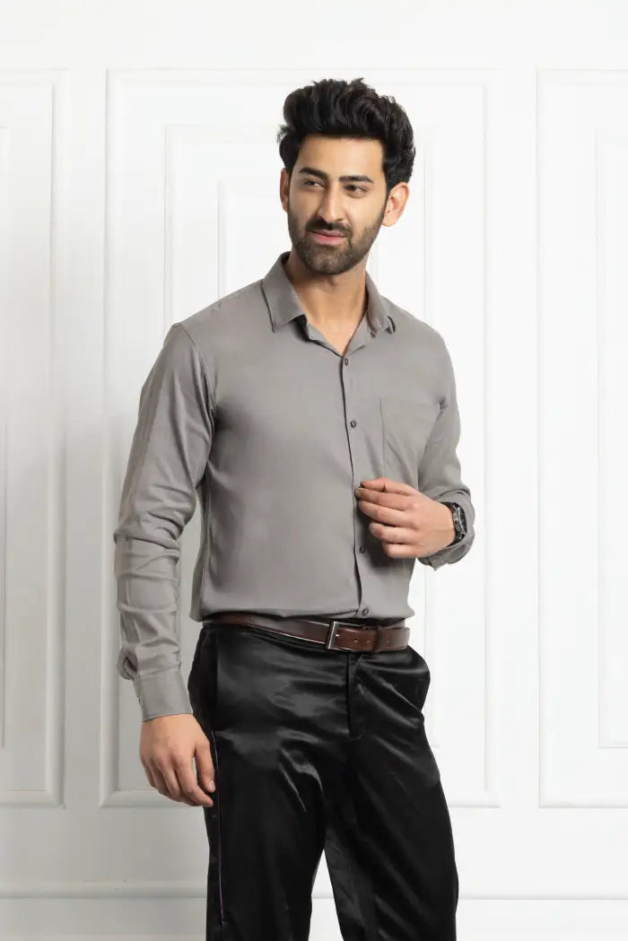 Men Classic Soft Stretchable Shirt- Dark Grey