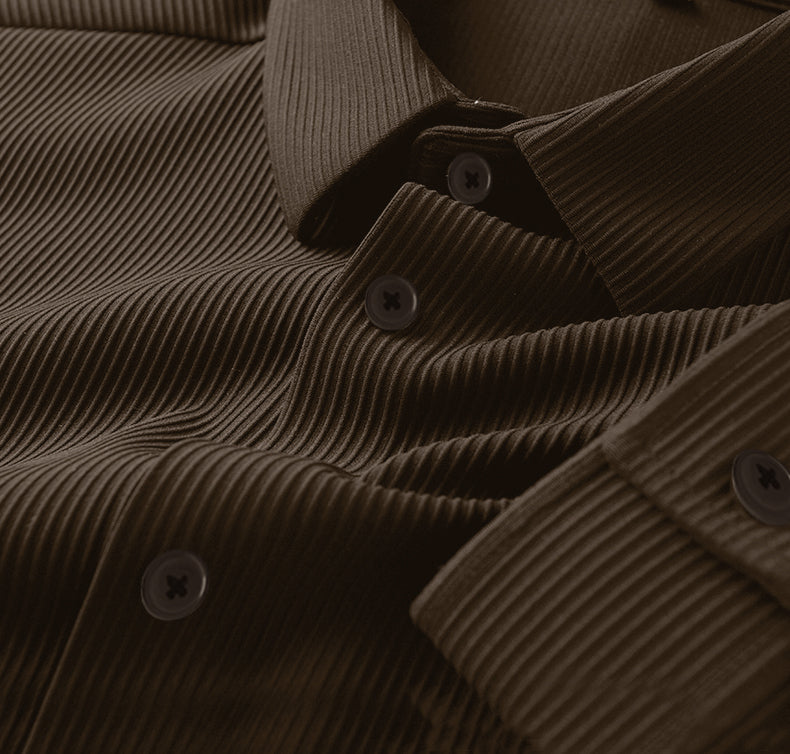 Corduroy Casual Shirts for Men Blended Fabric - Coffee