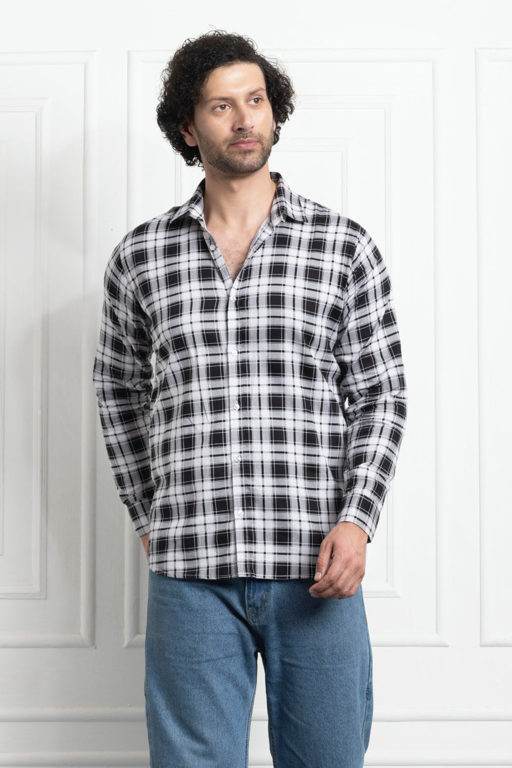 Check Regular Fit Cotton Shirt - Black & White