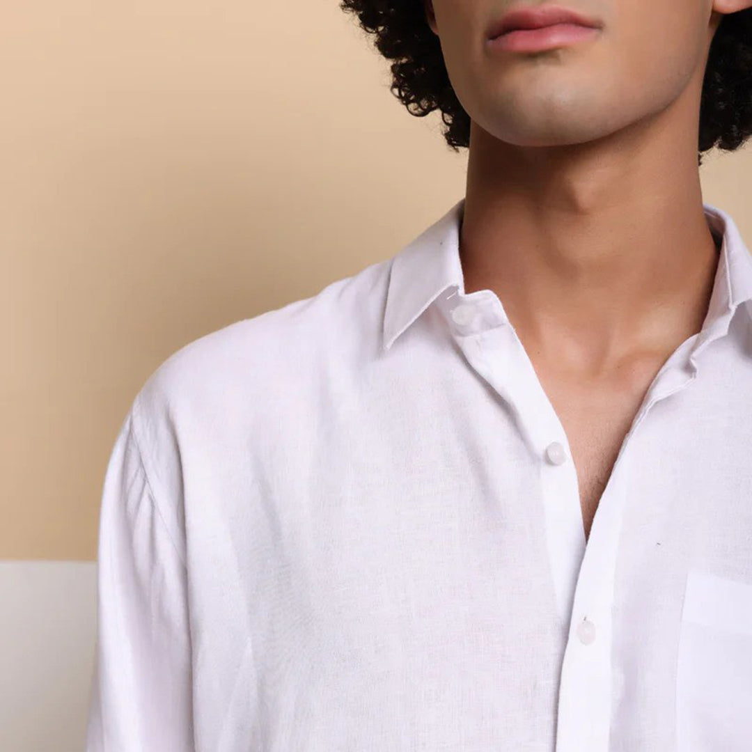 Men's Pure Linen Casual Shirt - White