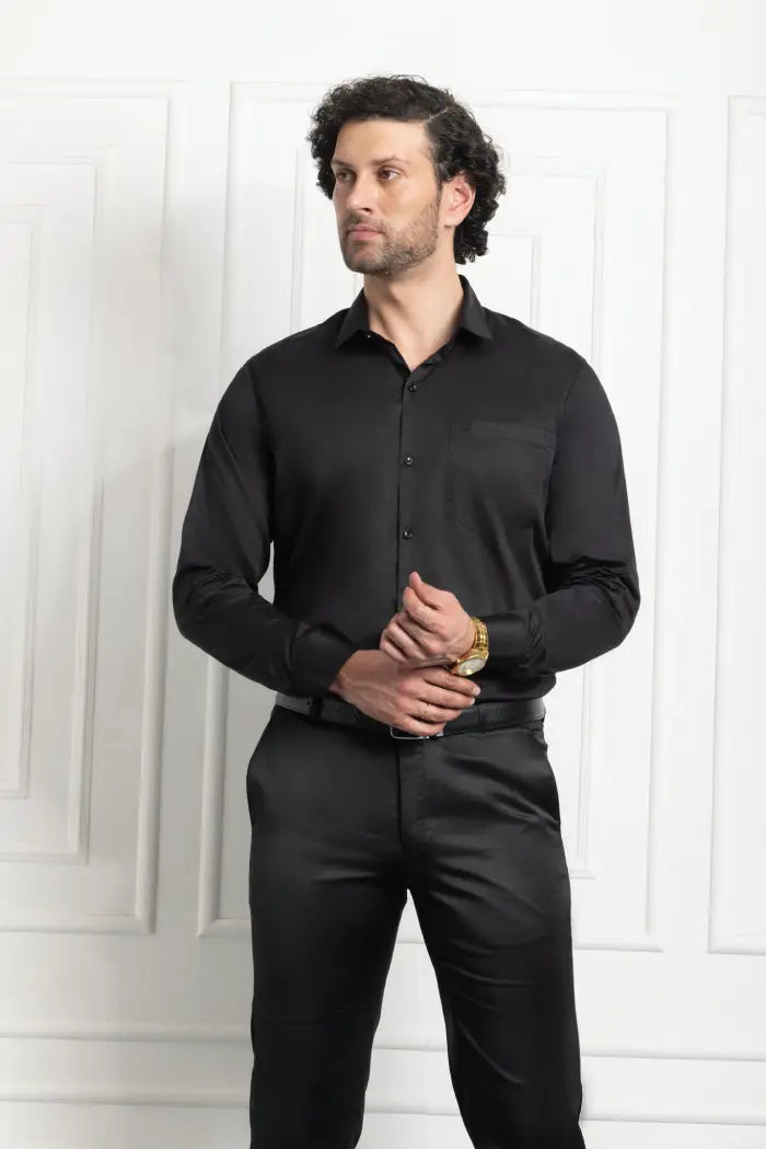 Single Pocket Formal Shirts - Black