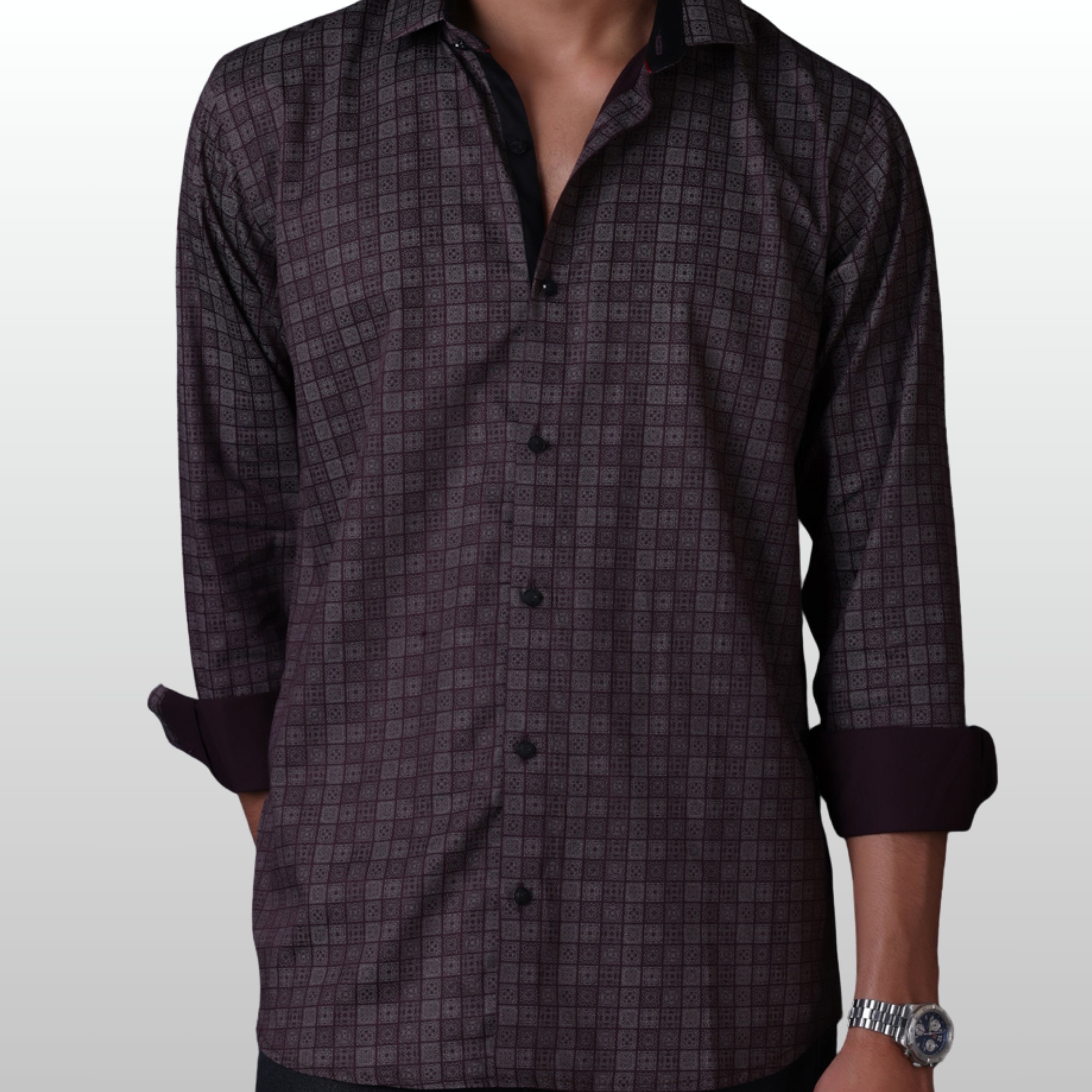PRINTED SHIRTS | FORMAL & CASUAL SHIRTS FOR MEN | FILO HEVIS GEOMETRIC PRINTS SHIRT COLLECTION-Brown