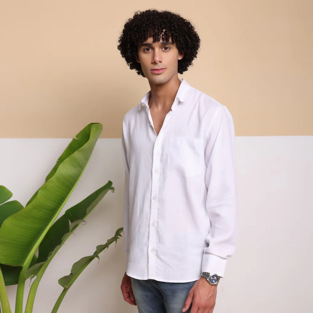 Men's Pure Linen Casual Shirt - White