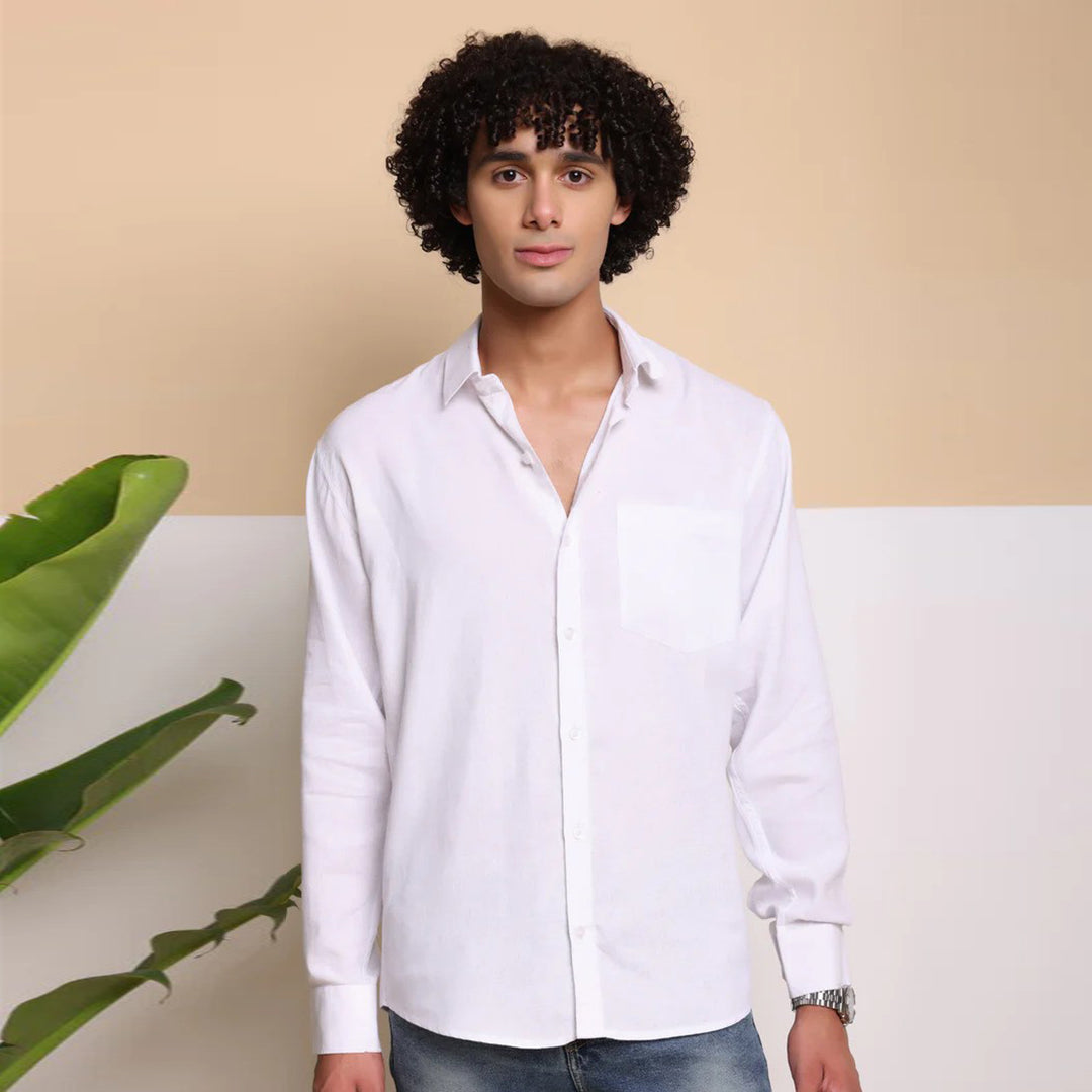 Men's Pure Linen Casual Shirt - White