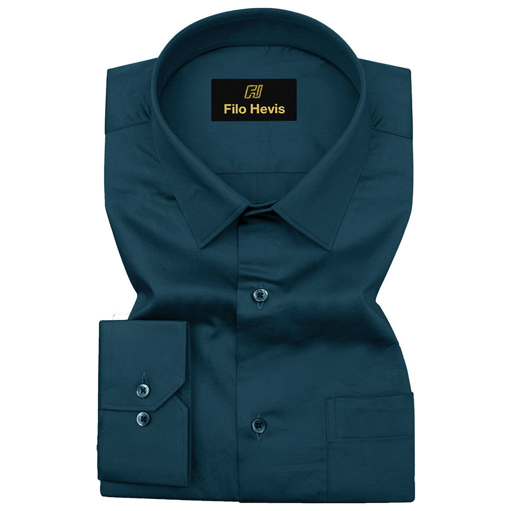 PLATINUM COTTON SATIN FORMAL SHIRT FOR MEN (Single Pocket)-Teal Blue