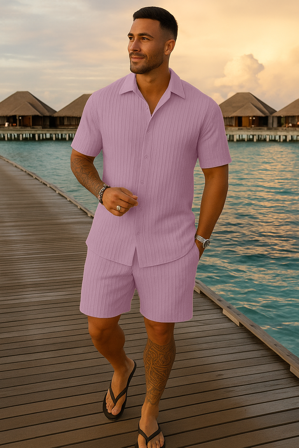 Men’s Premium Light Onion Summer Co-ord Set | Short Sleeve Shirt & Shorts