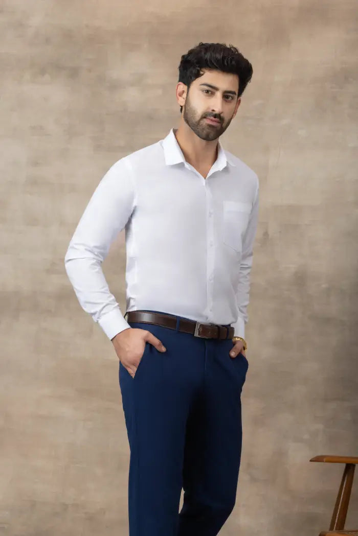 Single Pocket Formal Shirts - White