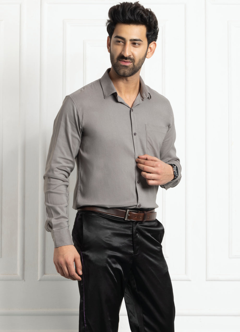 Men Classic Soft Stretchable Shirt- Dark Grey