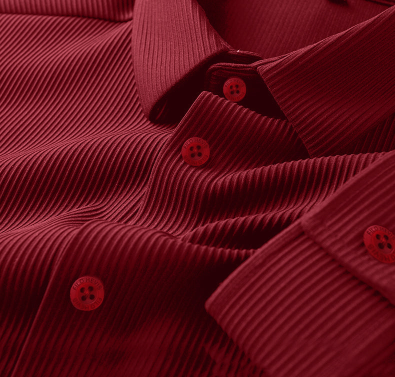 Corduroy Casual Shirts for Men Blended Fabric -Maroon