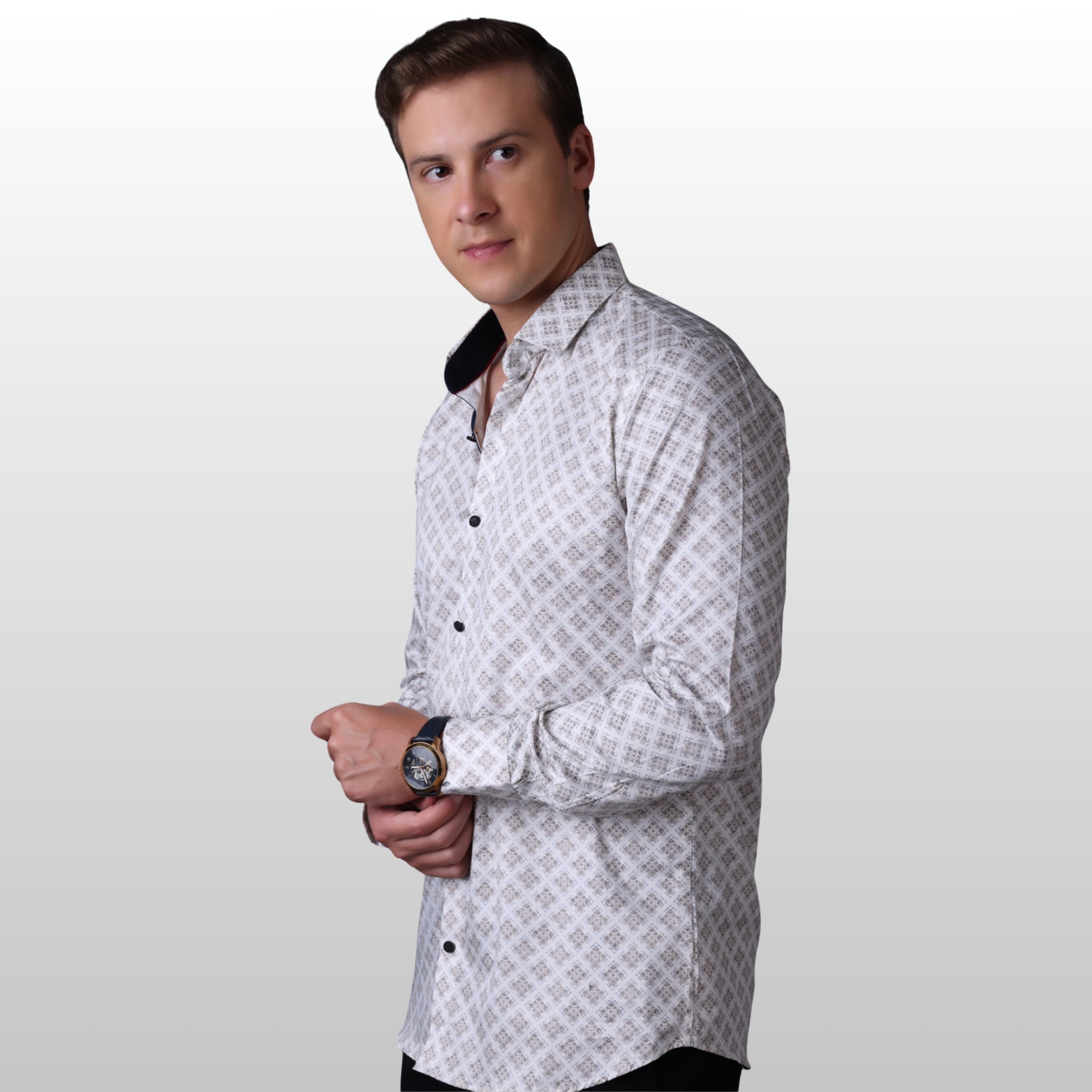 PRINTED SHIRTS | FORMAL & CASUAL SHIRTS FOR MEN | FILO HEVIS GEOMETRIC PRINTS SHIRT COLLECTION-Beige