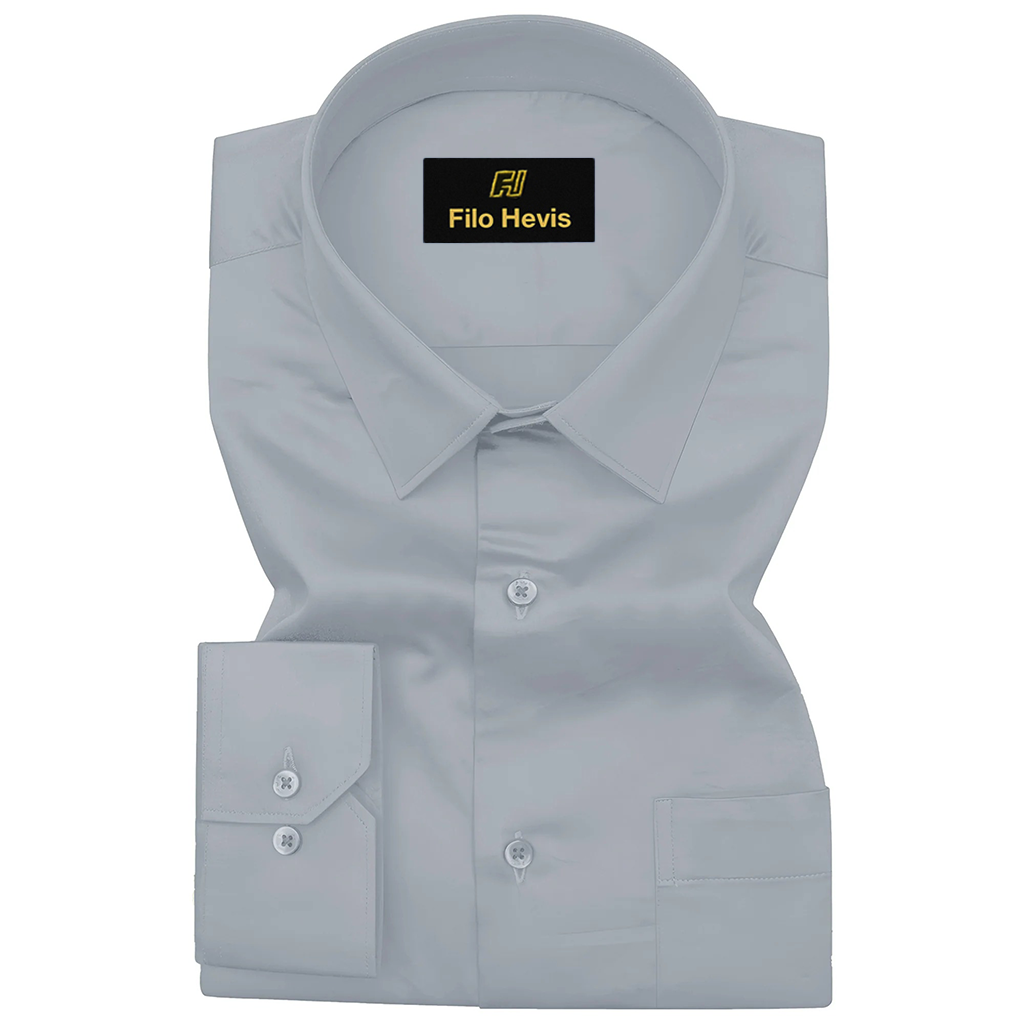 PLATINUM COTTON SATIN FORMAL SHIRT FOR MEN (Single Pocket)-Grey