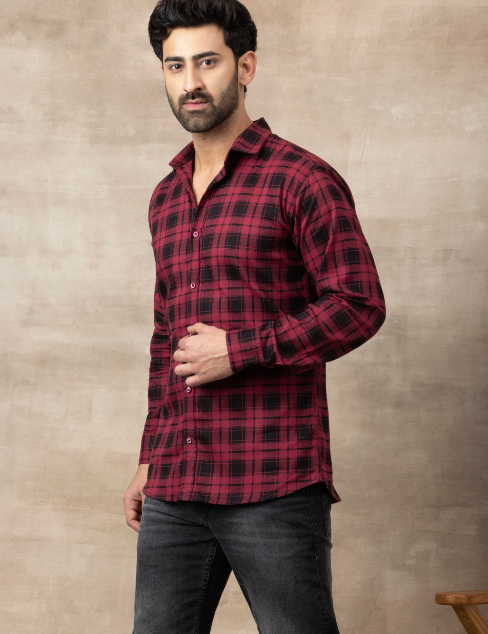 Check Regular Fit Cotton Shirt - Red