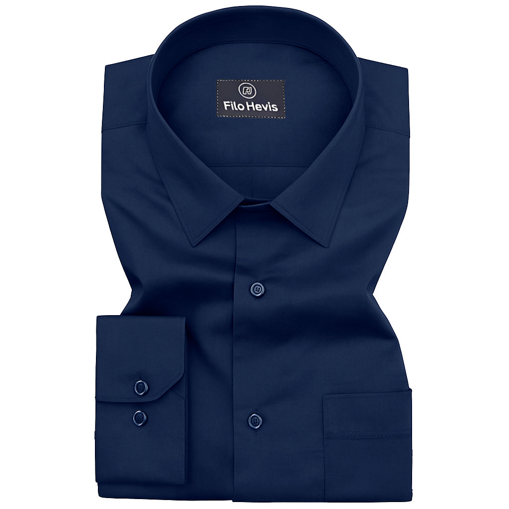 PLUS SIZE FORMAL SHIRTS IN COTTON FOR MEN (Single Pocket)- NAVY BLUE