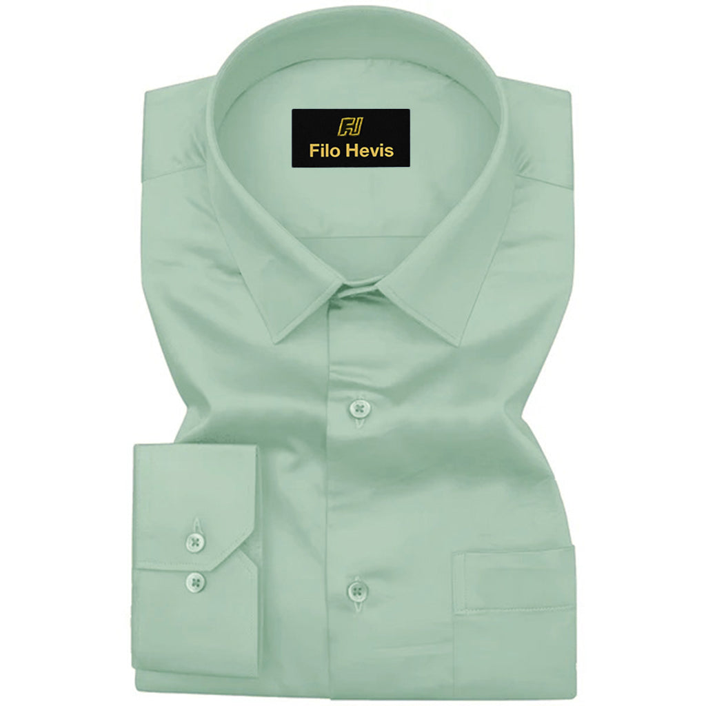 PLATINUM COTTON SATIN FORMAL SHIRT FOR MEN (Single Pocket)-Pista Green
