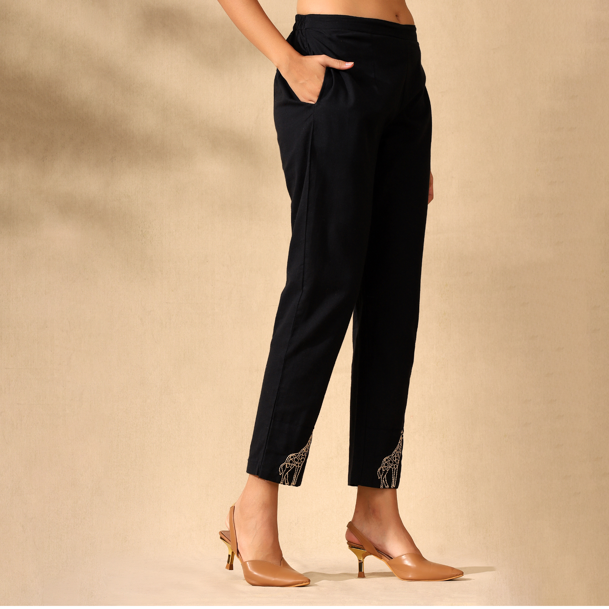 Embroidered Pure Cotton Tunic With Trousers Black Co-ord Set