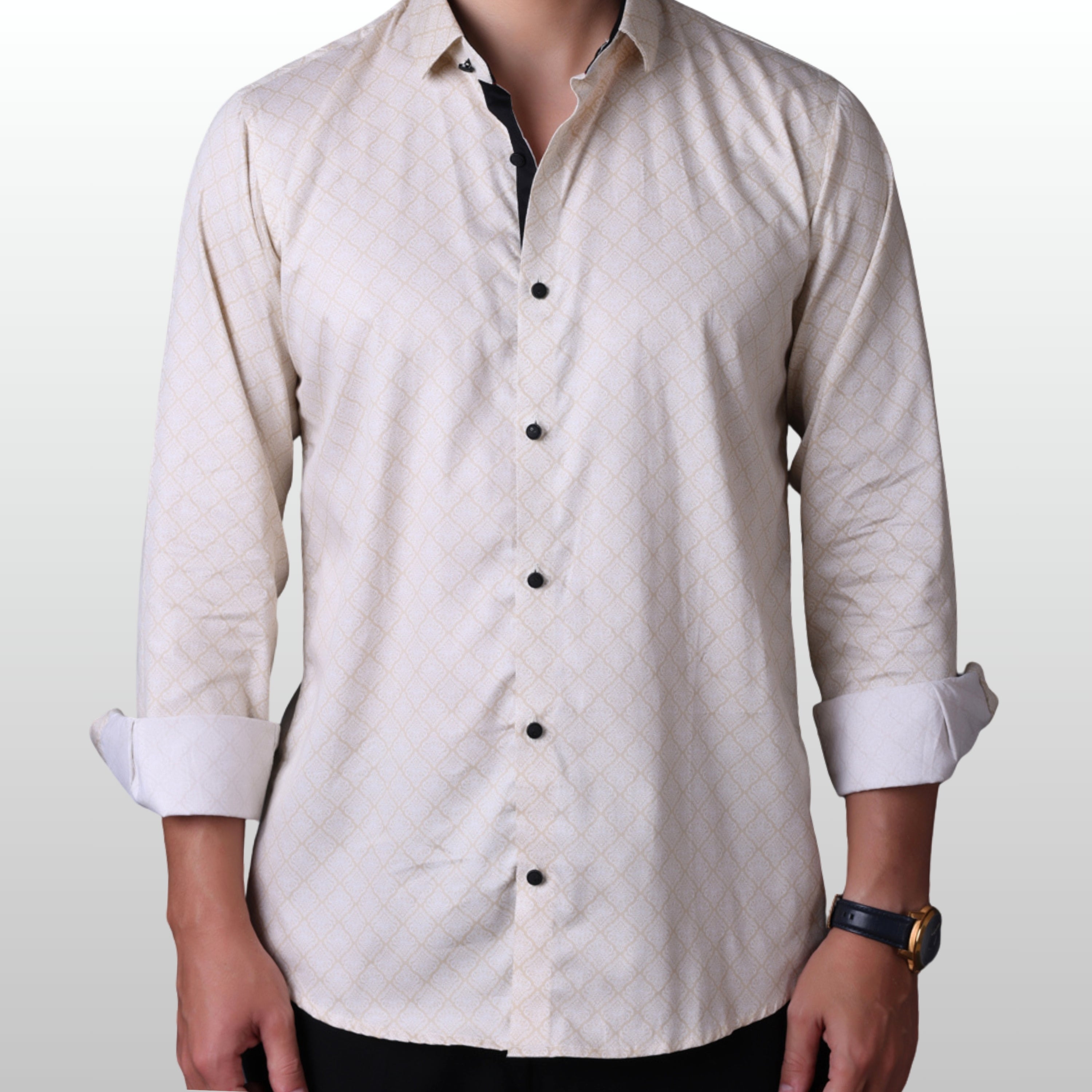 Geometrical Print Casual Shirt Beige Color