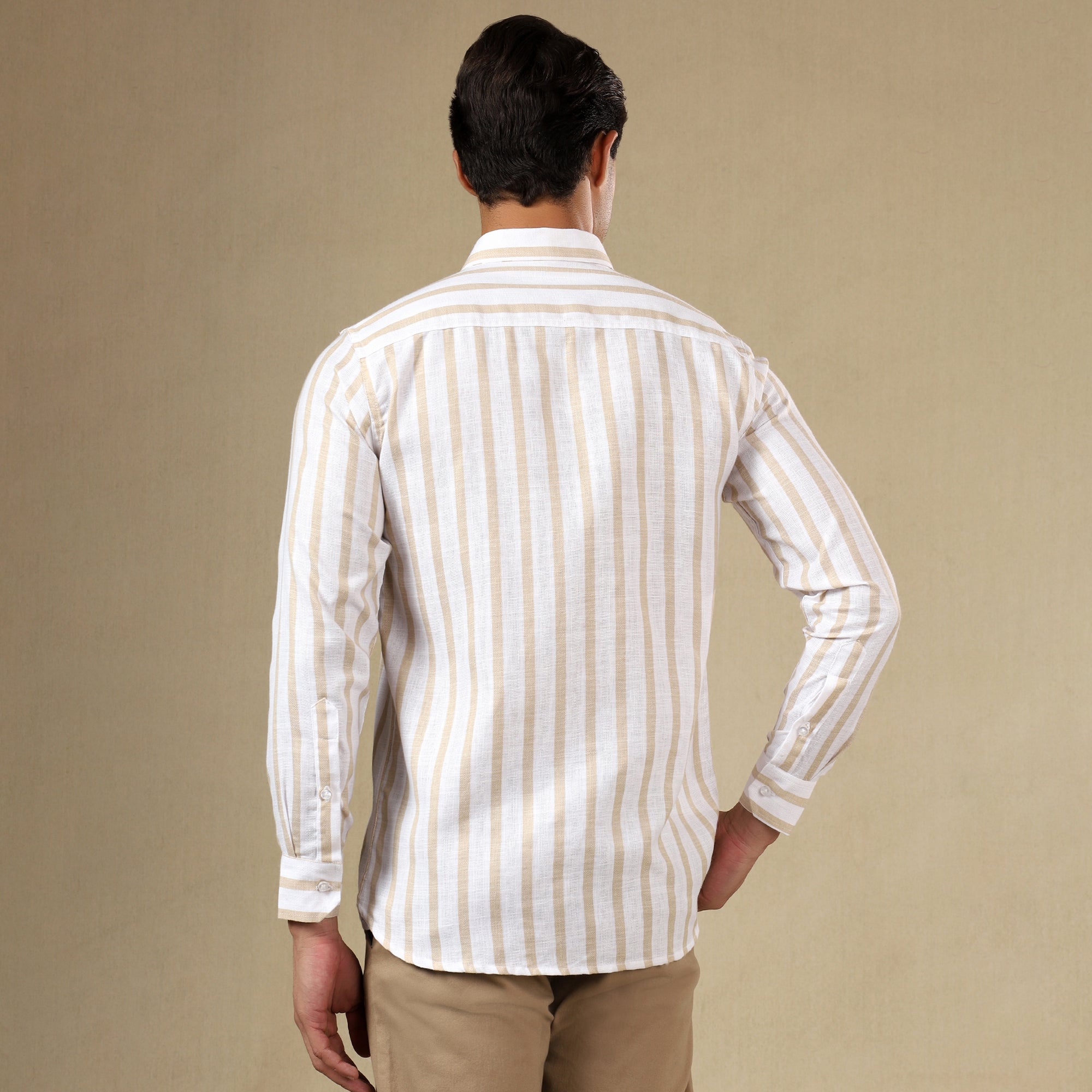 Men's Striped Linen Regular Fit Single Pocket Shirt- Yellow