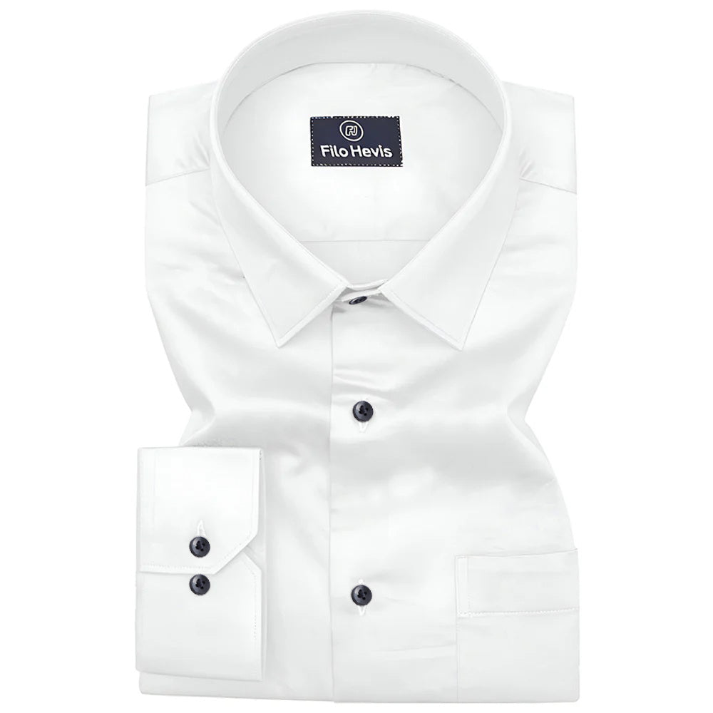 PLATINUM COTTON SATIN FORMAL SHIRT FOR MEN (Single Pocket)-White