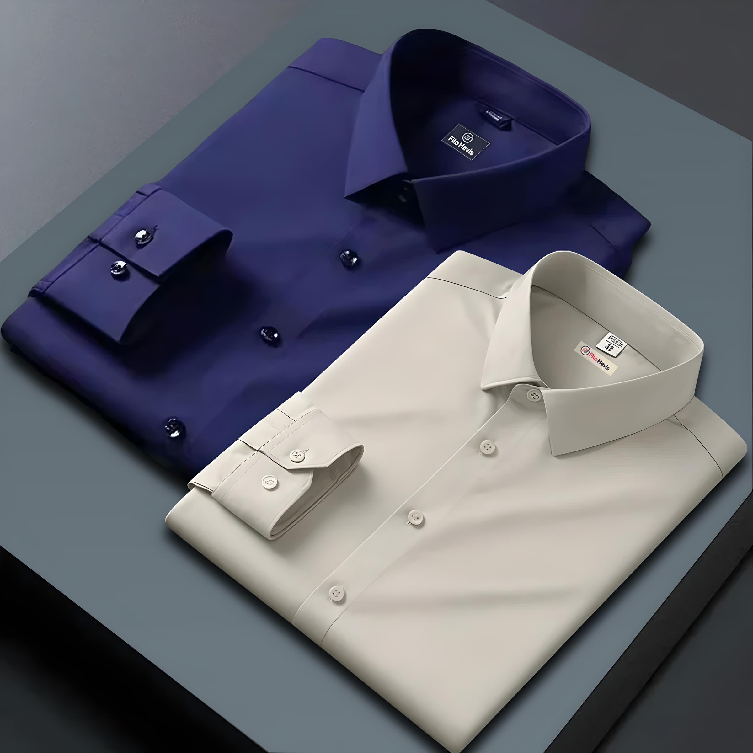 Combo of 2 Formal shirts Navy Blue & Cream Colour