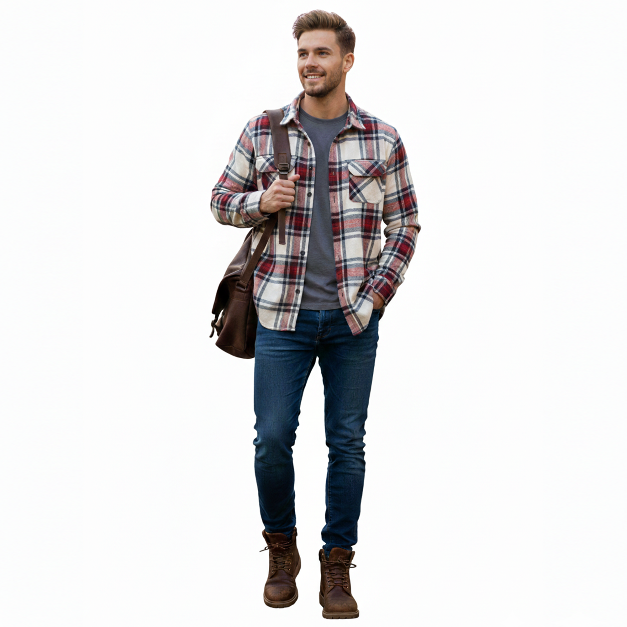 Men’s Red White Winter Check Shirt | Full Sleeves