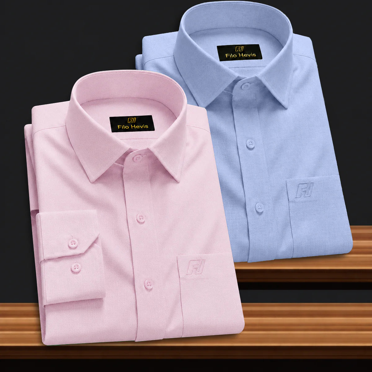 Combo of 2 Filafil Fabric Regular Fit Formal Shirts – Sky & Light Pink (Single Pocket)