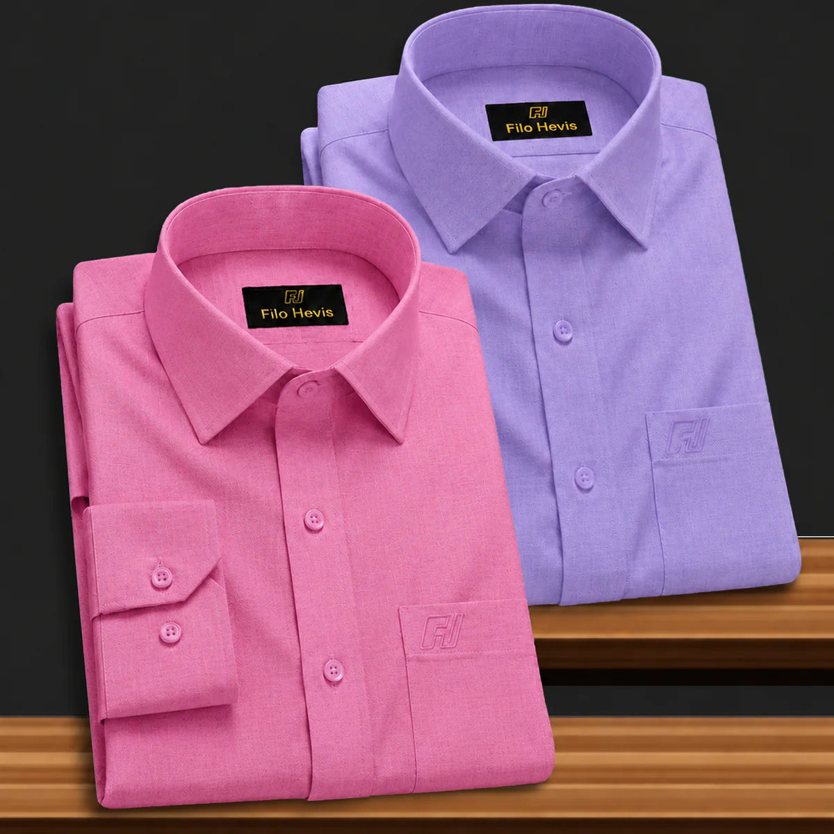 Combo of 2 Filafil Fabric Regular Fit Formal Shirts – Purple & Pink (Single Pocket)