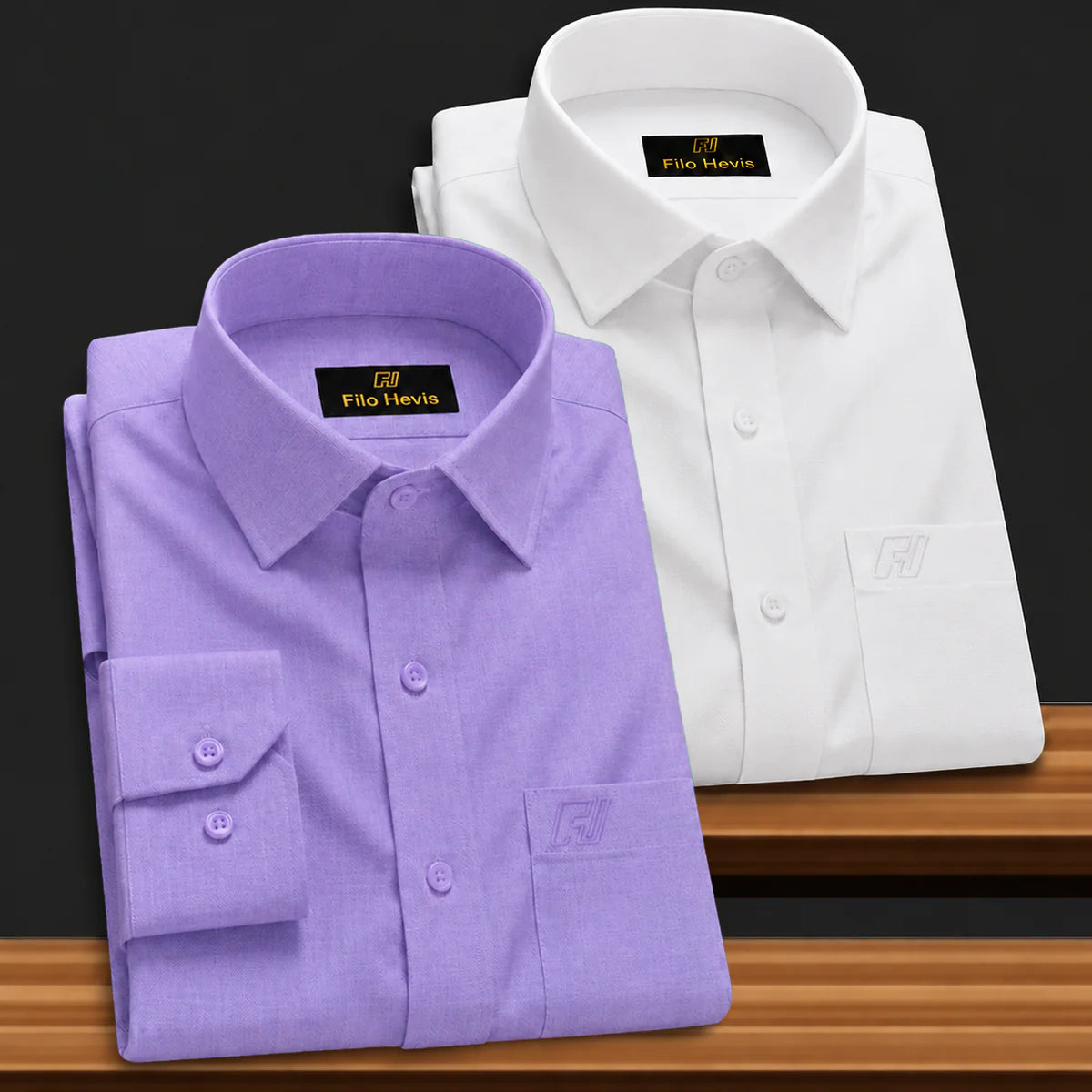 Combo of 2 Filafil Fabric Regular Fit Formal Shirts – Purple & White (Single Pocket)