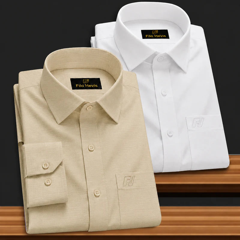 Combo of 2 Filafil Fabric Regular Fit Formal Shirts – White & Cream (Single Pocket)