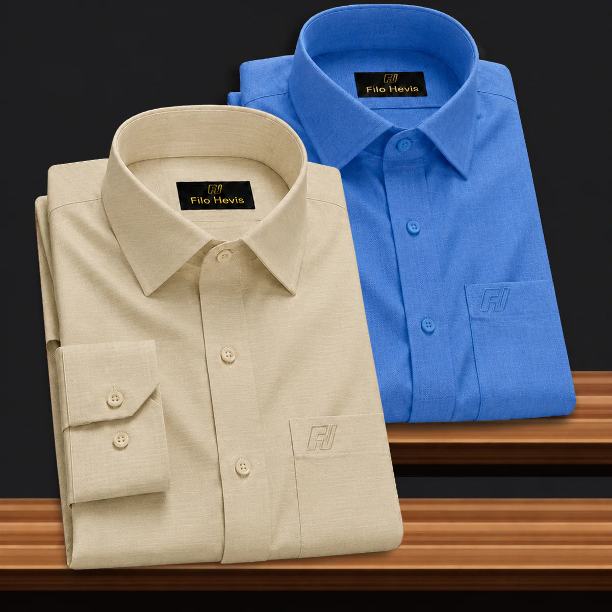 Combo of 2 Filafil Fabric Regular Fit Formal Shirts – Blue & Cream (Single Pocket)