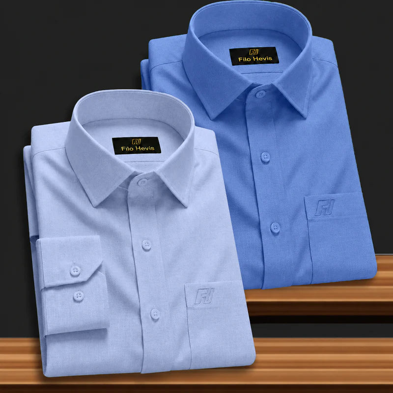 Combo of 2 Filafil Fabric Regular Fit Formal Shirts – Sky & Blue (Single Pocket)