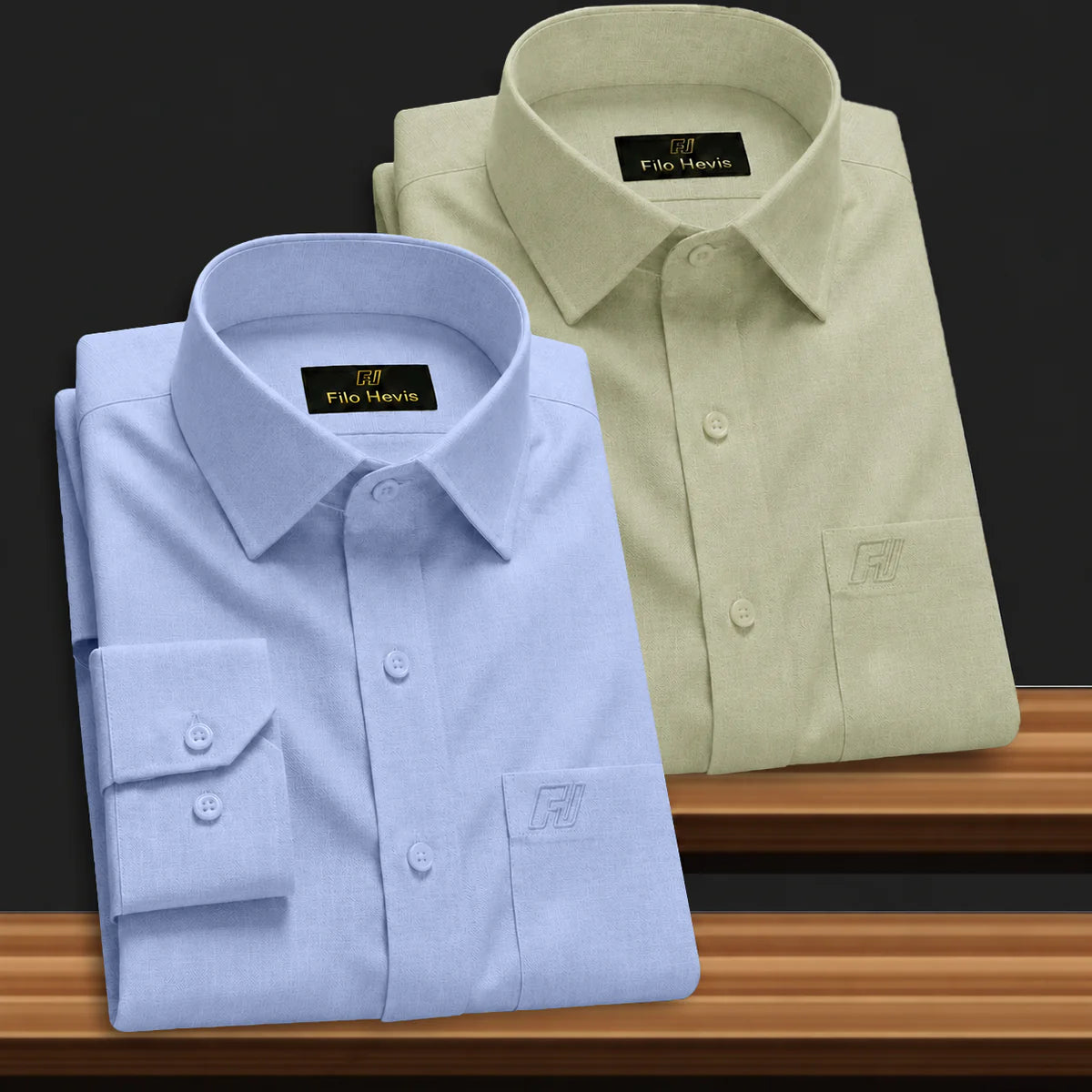 Combo of 2 Filafil Fabric Regular Fit Formal Shirts – Sky & Light Greyish Green (Single Pocket)