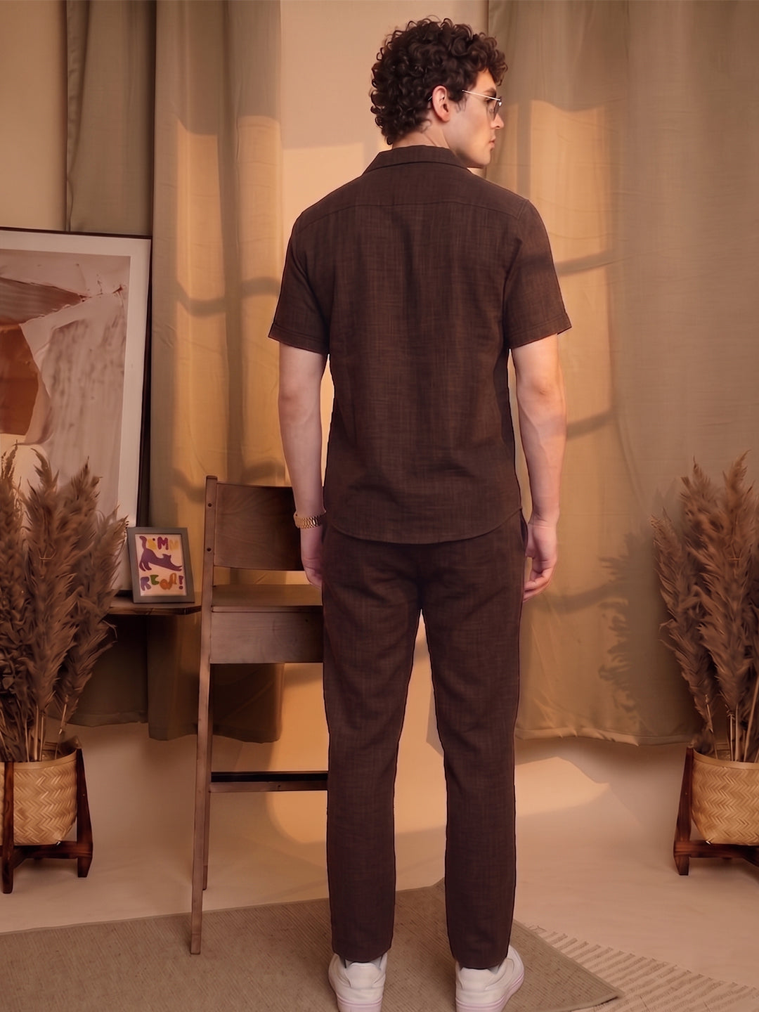 Men’s Premium Cotton Co-Ord Set | Resort Collar Shirt & Trouser Set | Brown