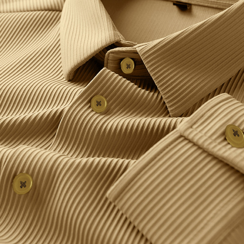 Corduroy Casual Shirts for Men Blended Fabric - Light Brown