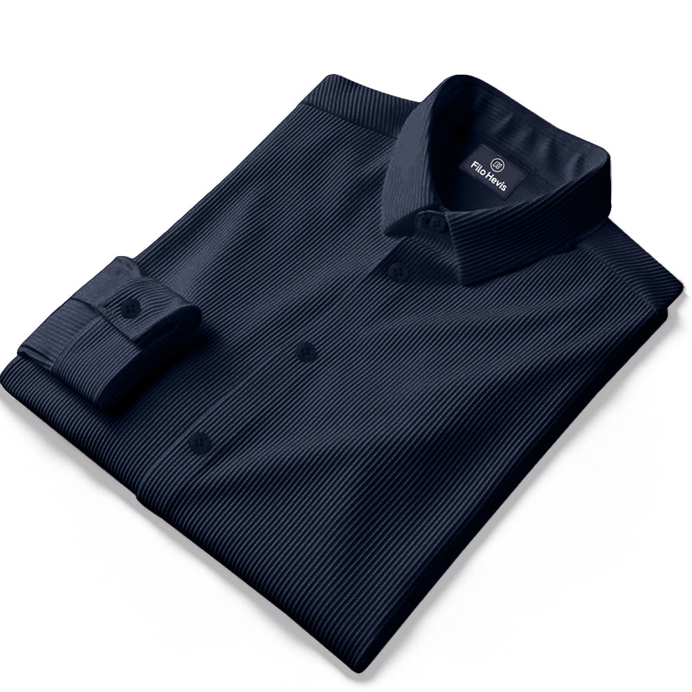 Corduroy Casual Shirts for Men Blended Fabric - Navy Blue