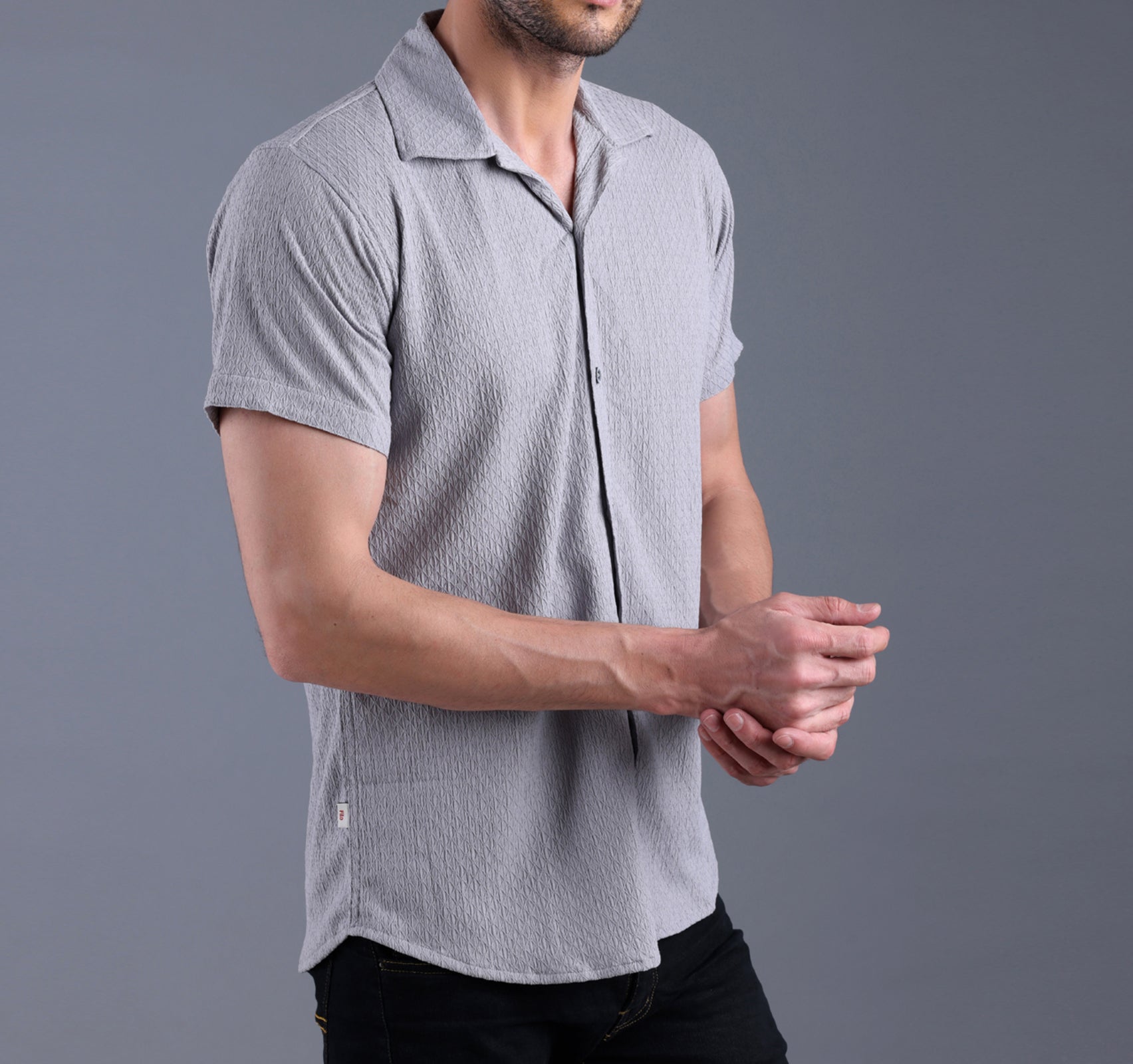 Grey Textured Half Shirt