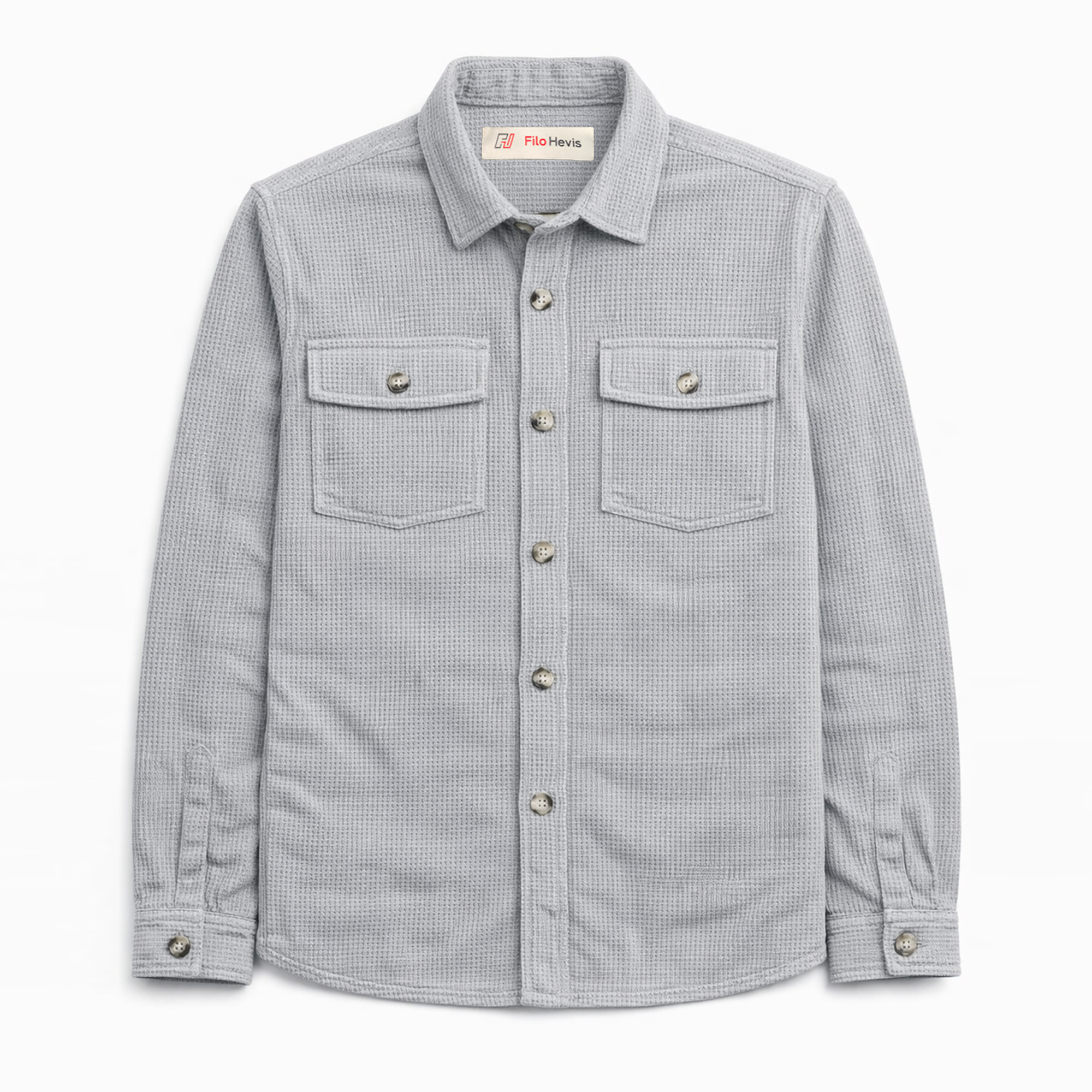 Textured Utility Shirt for Men – Soft Waffle Weave Full Sleeve Shirt-Grey