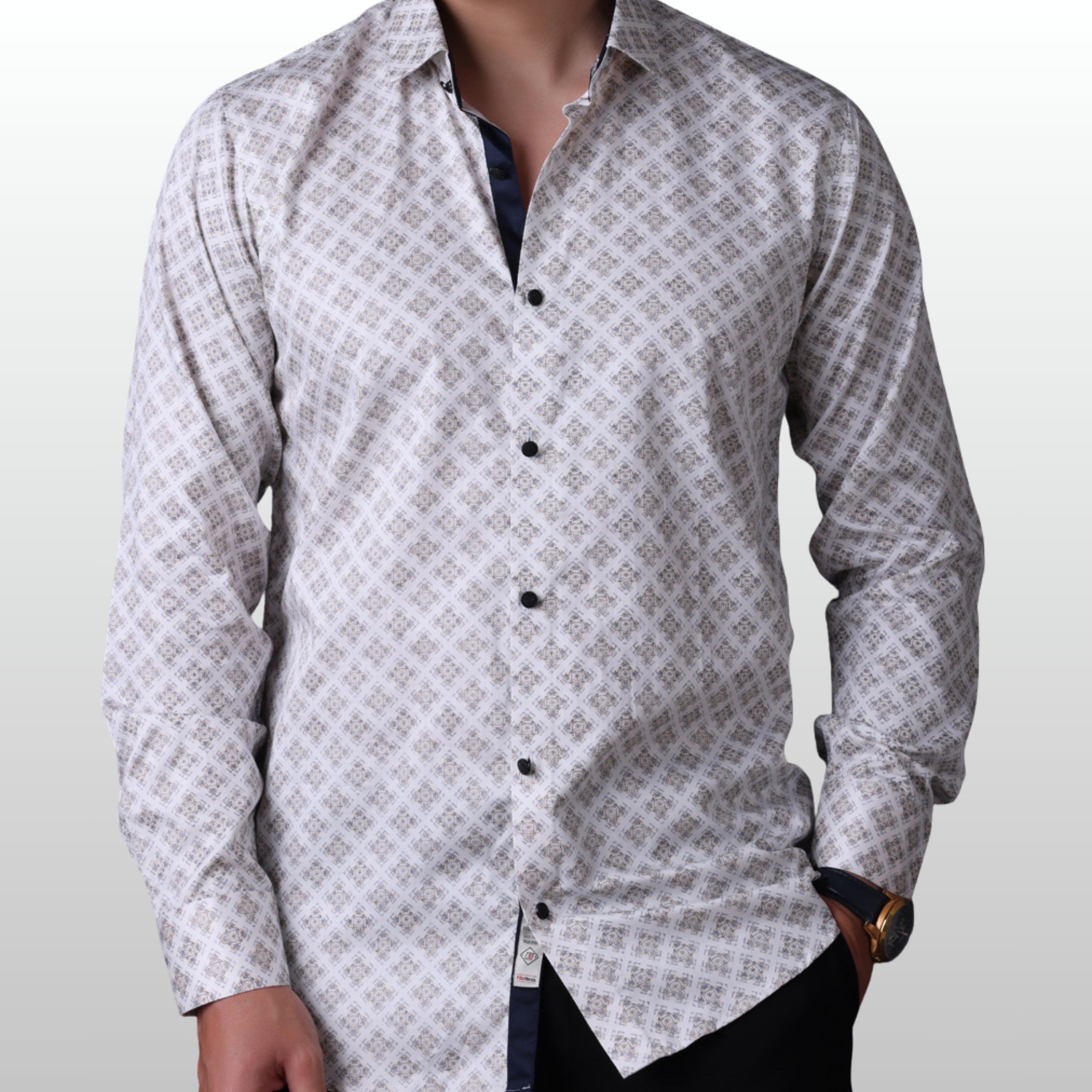PRINTED SHIRTS | FORMAL & CASUAL SHIRTS FOR MEN | FILO HEVIS GEOMETRIC PRINTS SHIRT COLLECTION-Beige