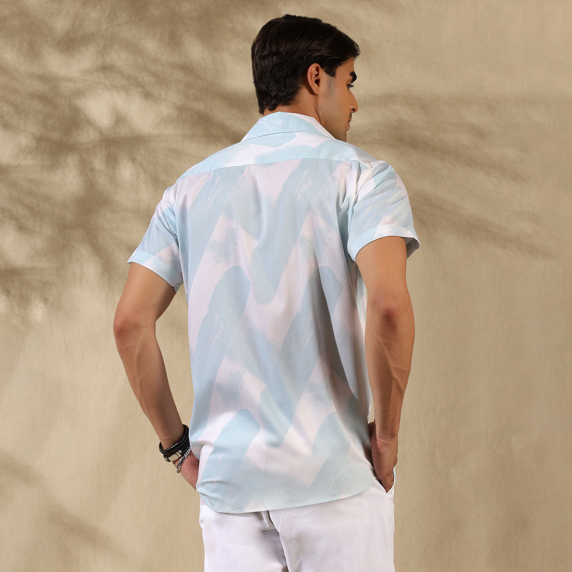 SEA GREEN HALF CASUAL PRINTED COTTON SHIRT REGULAR FIT FOR MEN