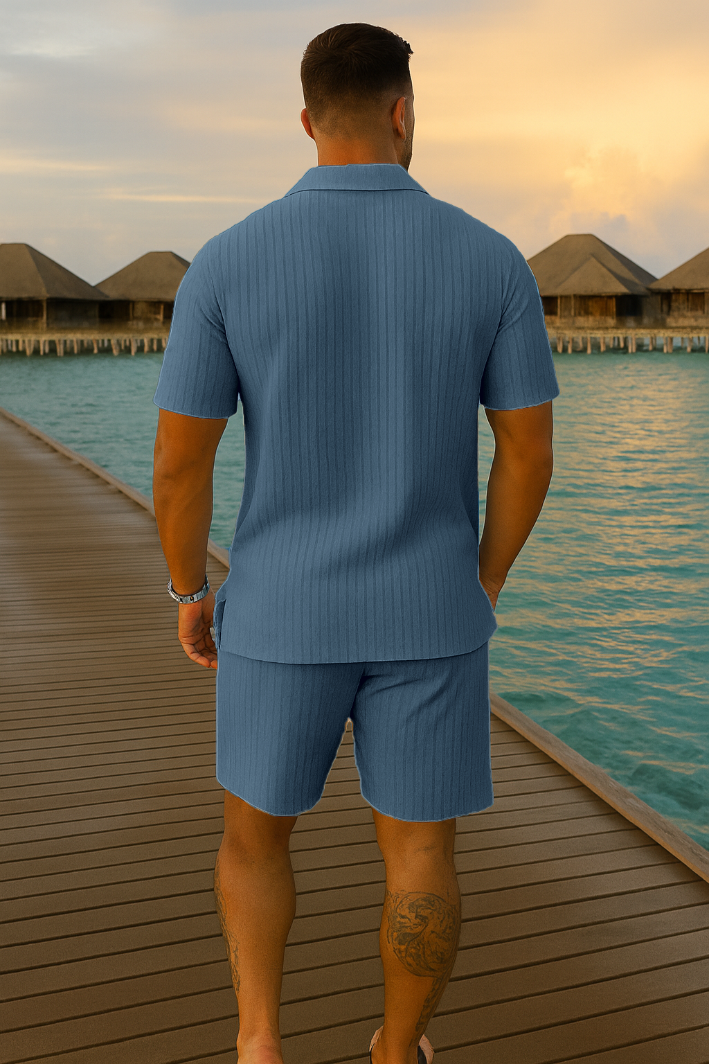 Men’s Premium Denim Blue Summer Co-ord Set | Short Sleeve Shirt & Shorts