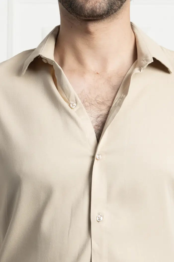 Men Classic Soft Stretchable Shirt- Beige