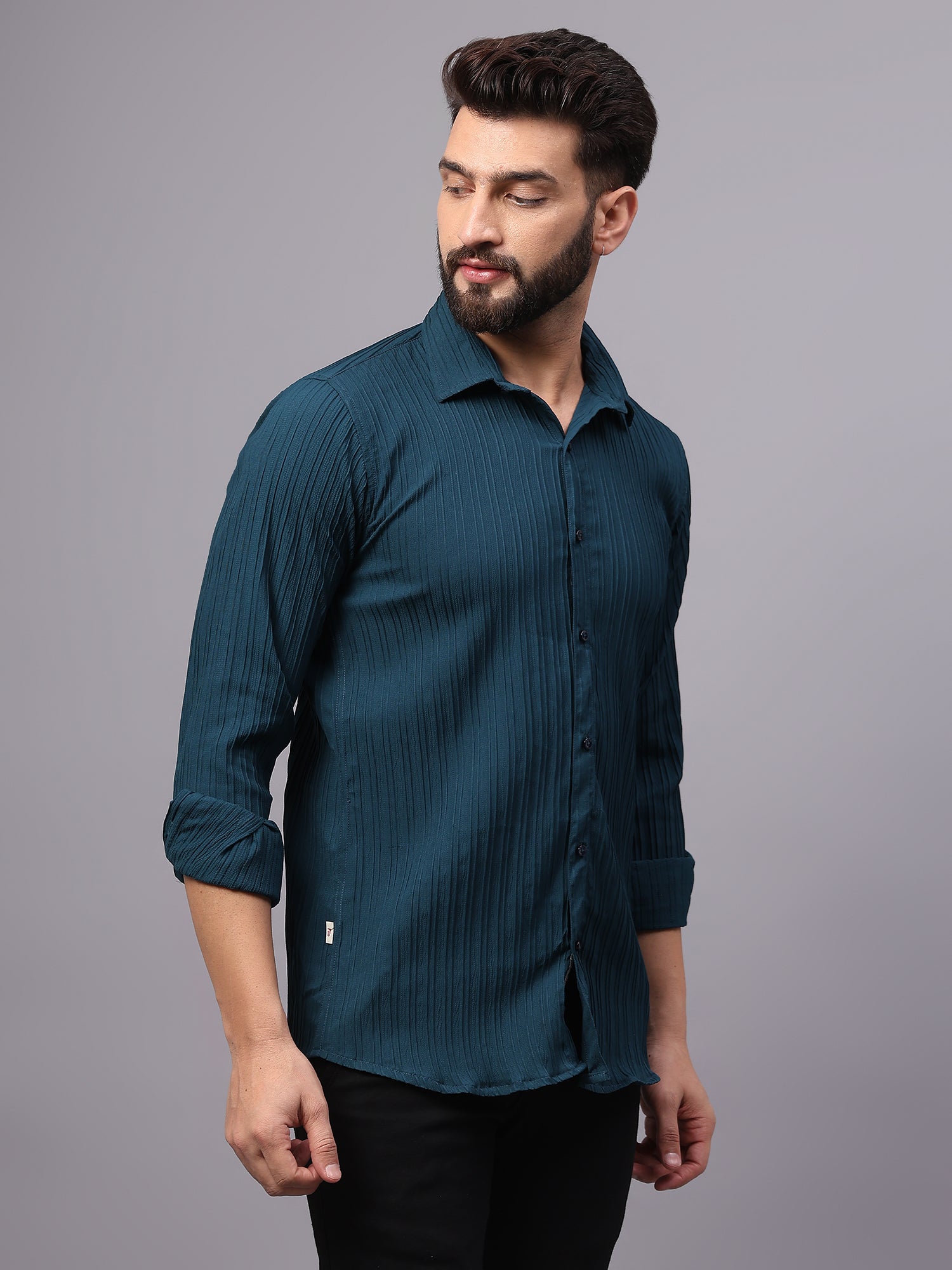 Crushed Self Stripe Dark Blue Shirt