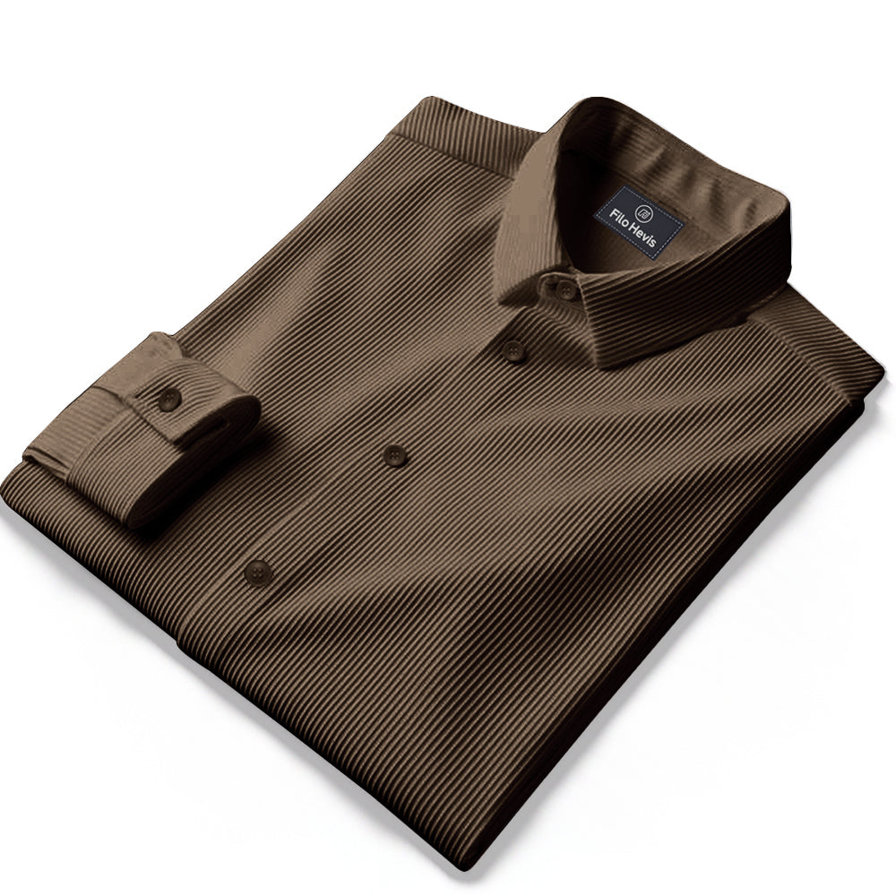 Corduroy Casual Shirts for Men Blended Fabric - Coffee